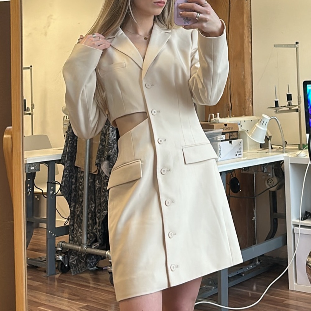 Tailored Cutout Long Blazer Dress - Cream - Oak + Fort